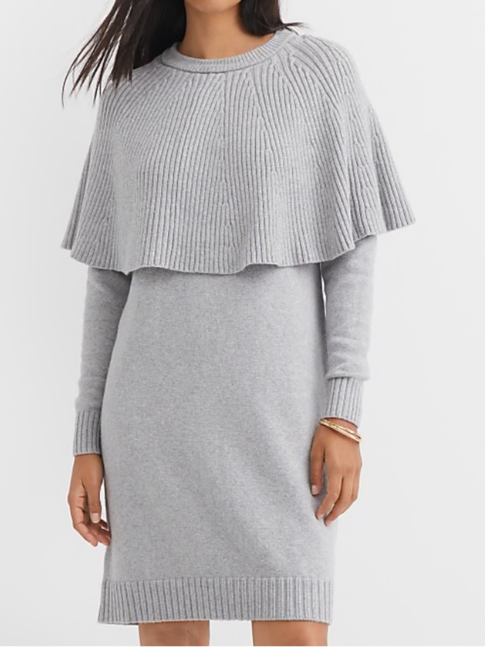 LOFT Light Gray Ribbed Cape Sweater Dress